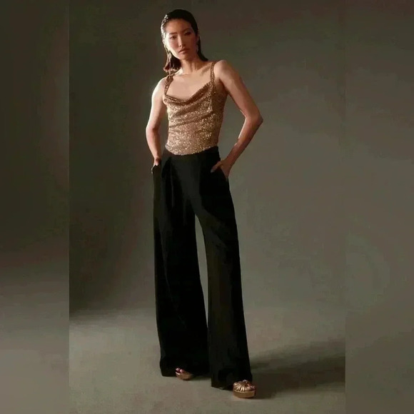 NWT By Anthropologie Cowl-Neck Sequin Camisole Party Tank Gold Size Small - Picture 4 of 13